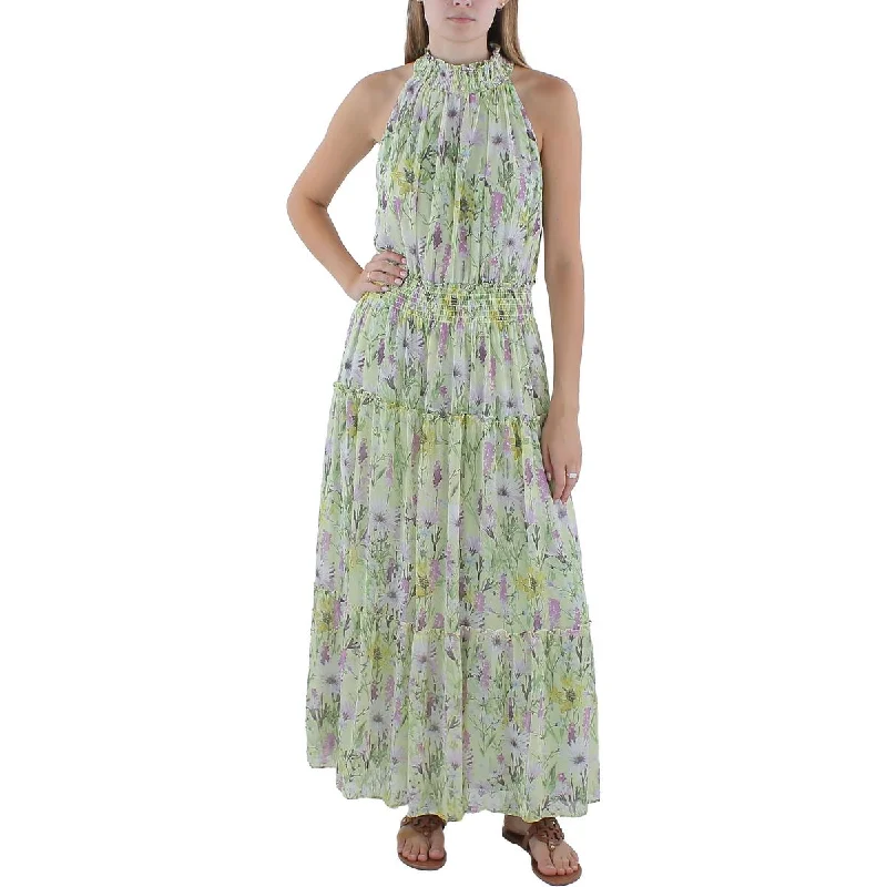 Vince Camuto Womens Chiffon Smocked Maxi Dress