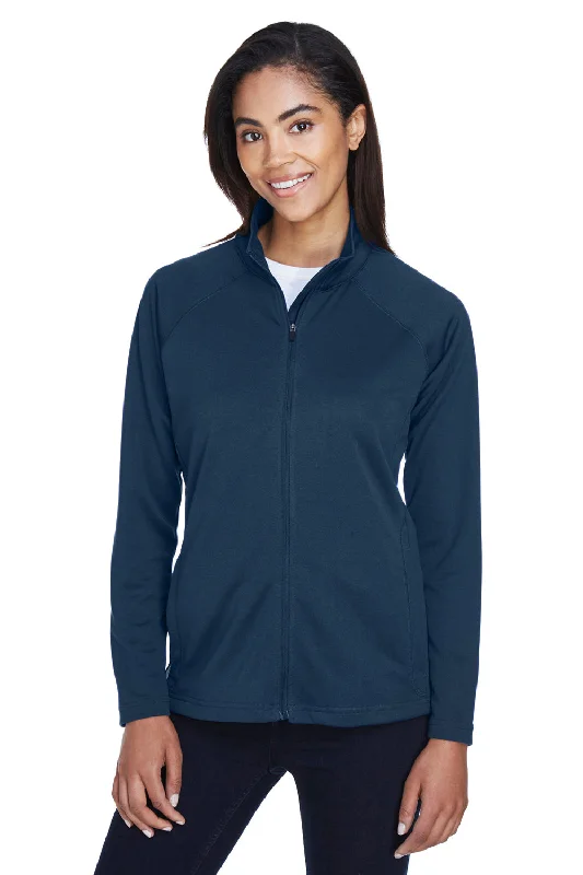 Devon & Jones Womens Compass Stretch Tech Moisture Wicking Full Zip Sweatshirt w/ Pockets - Navy Blue