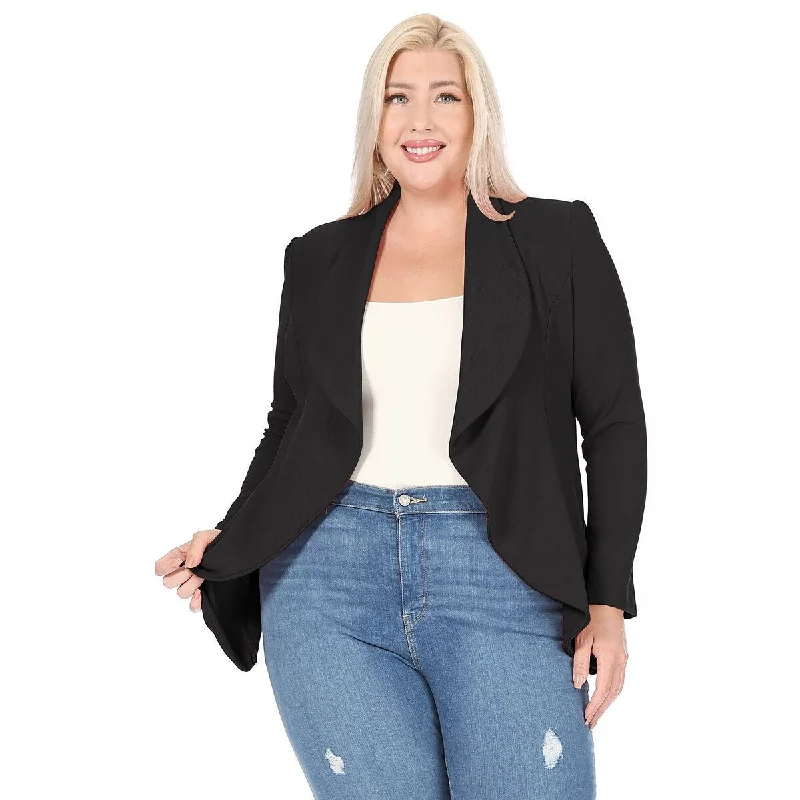 Women's Plus Size Solid Long Sleeve Office Blazer Jacket