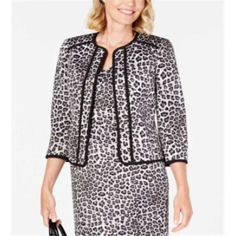 Kasper Women's Leopard Print Suit Separate Open Front Blazer Gray Size 6