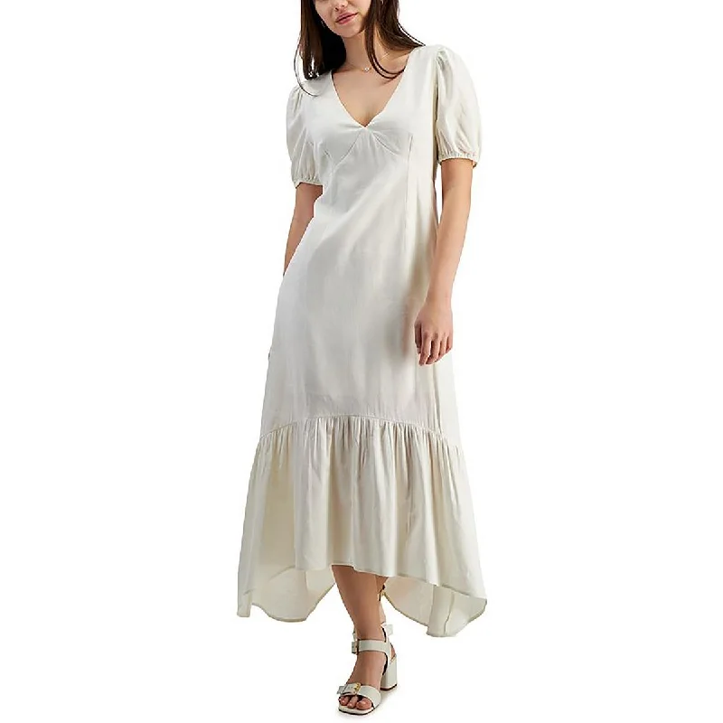 Tinsel Womens Juniors Linen Blend V-Neck Maxi Dress