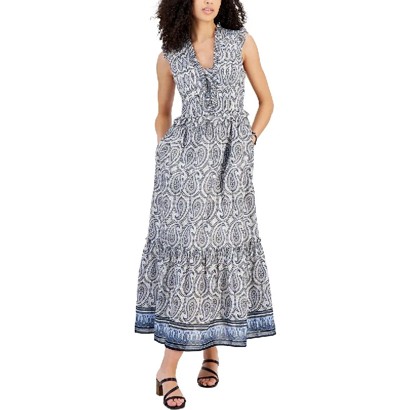 Tommy Hilfiger Womens Ruffled Long Maxi Dress