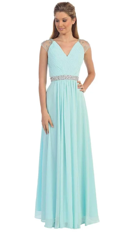 Dancing Queen 9182 - Cap Sleeve V-Neck Long Dress