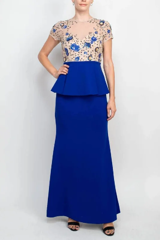 Aidan Mattox MD1E202604 - Peplum Waist Embroidered Evening Gown