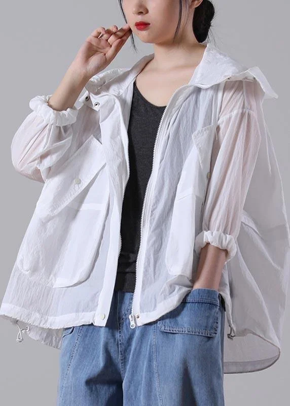 Plus Size White Pocket UPF 50+ Coat Jacket Hoodies Outwear Summer