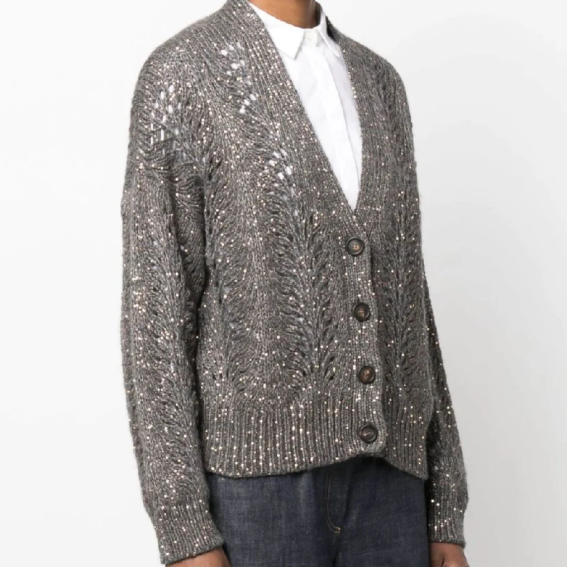 Women's Sequins Hollow Cashmere Blend Cardigan Sweater