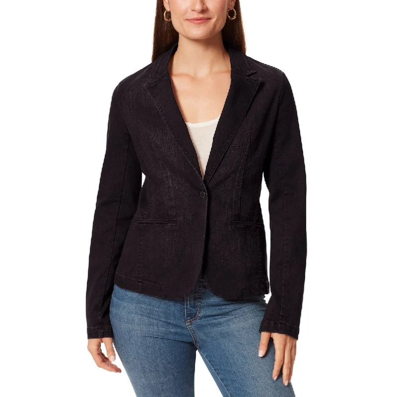 Anne Klein Women's Single Button Denim Blazer Blue Size Small