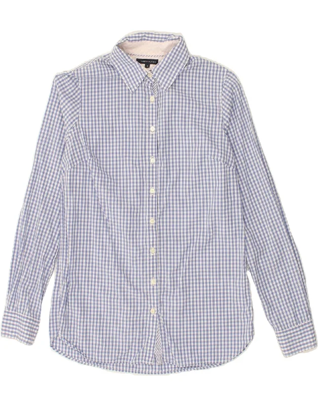 TOMMY HILFIGER Womens Shirt US 6 Medium Blue Gingham Cotton