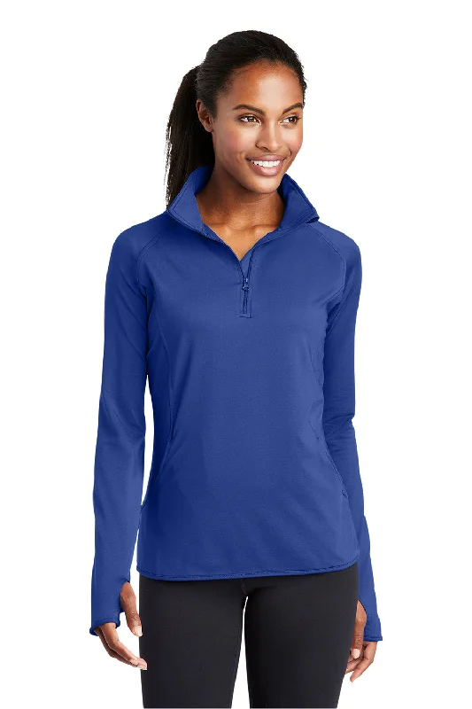 Sport-Tek Womens Sport-Wick Moisture Wicking 1/4 Zip Sweatshirt w/ Pouch Pocket - True Royal Blue