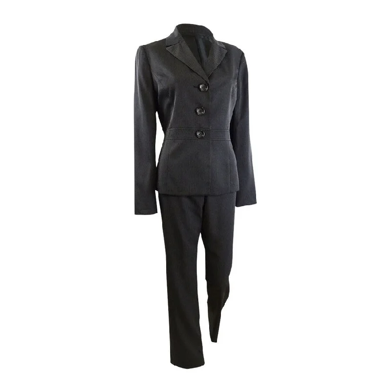 Le Suit Women's Pinstriped Pant Suit (8, Black/White)