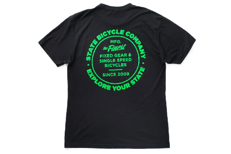 State Bicycle Co. - "Manufacturing The Finest" - Premium T-Shirt (Black / Slime-Green)