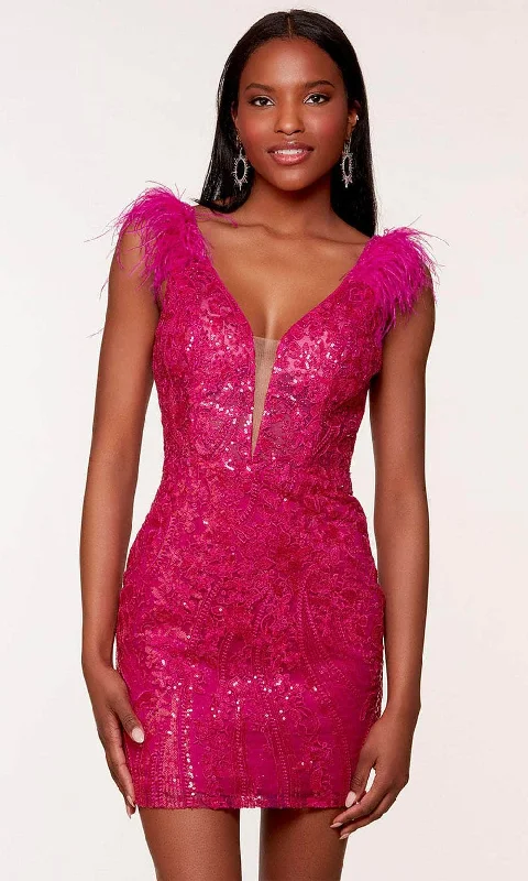 Alyce Paris 4613 - Feathers Plunging V-Neck Cocktail Dress