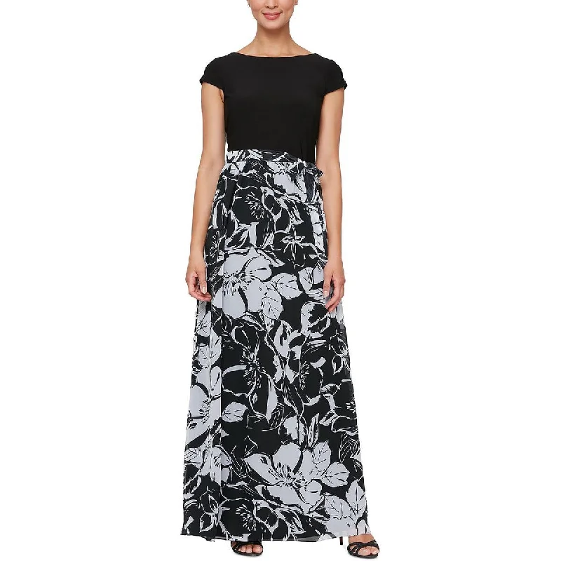 SLNY Womens Belted Cap Sleeve Maxi Dress