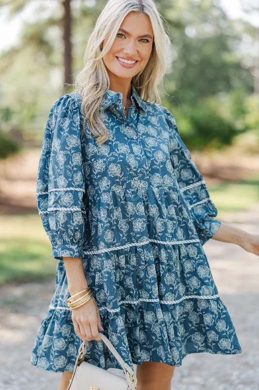 Leave It All Behind Blue Floral Dress