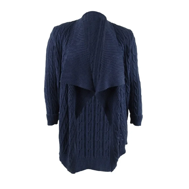 Lauren Ralph Lauren Women's Cable-knit Cardigan (L, Navy)