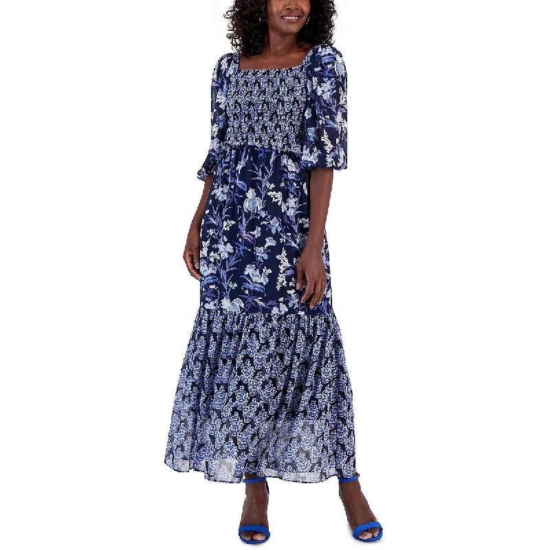 Taylor Womens Chiffon Floral Print Maxi Dress