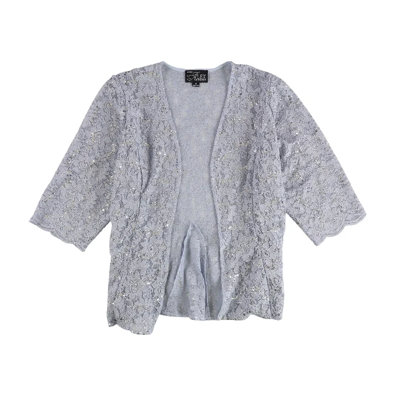 Alex Evenings Womens Lace Cardigan Sweater, Blue, 2X