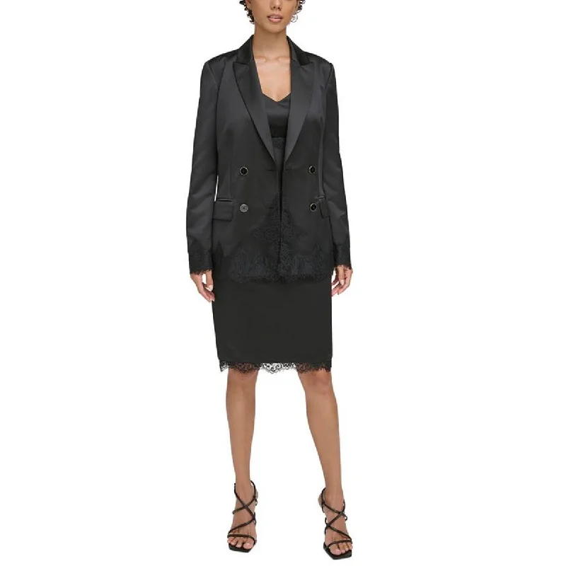 Donna Karan Womens Lace Trim Shoulder Pads Double-Breasted Blazer