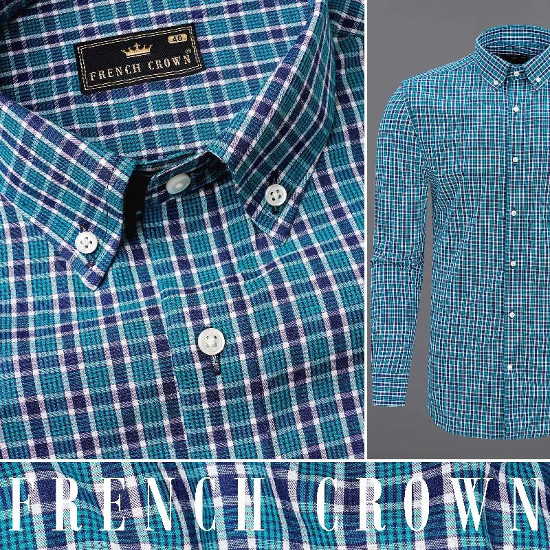 Persian Blue Checkered Premium Cotton Shirt