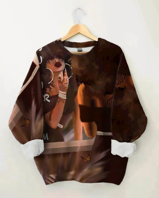 Brown Girl Looking In The Mirror Long Sleeve Sweatshirt