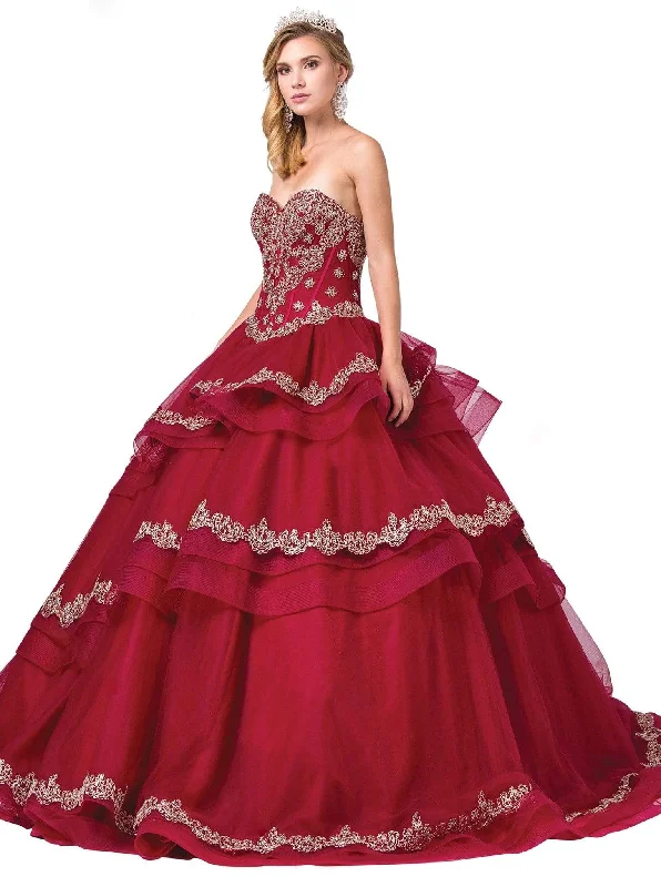 Dancing Queen - 1372 Gilt-Appliqued Corset Bodice Tiered Ballgown