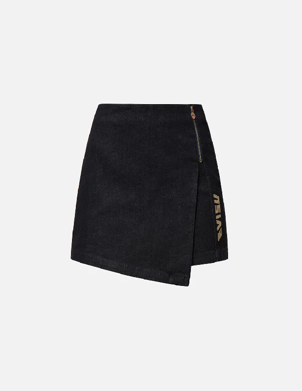 Seagull and Logo Embroidered Denim Skort