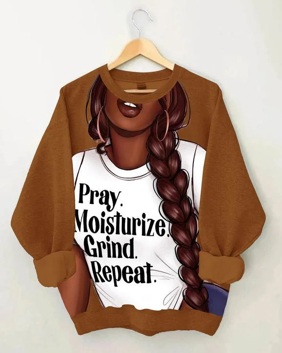 Brown Girl with Big Braids Long Sleeve Sweatshirt