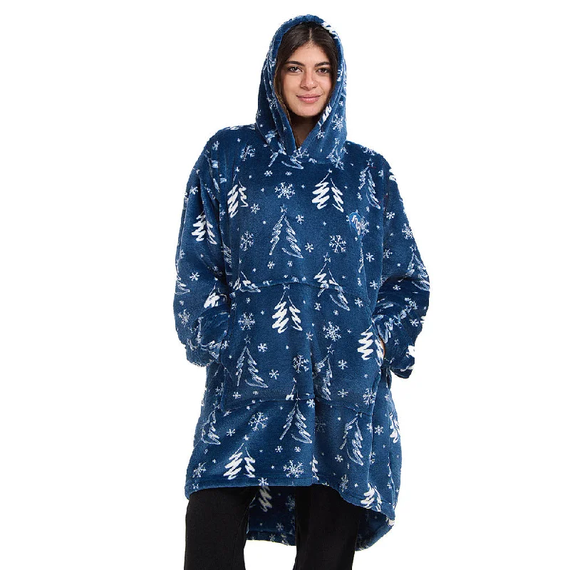 Snuggs Blanket Hoodie Blue Christmas Tree