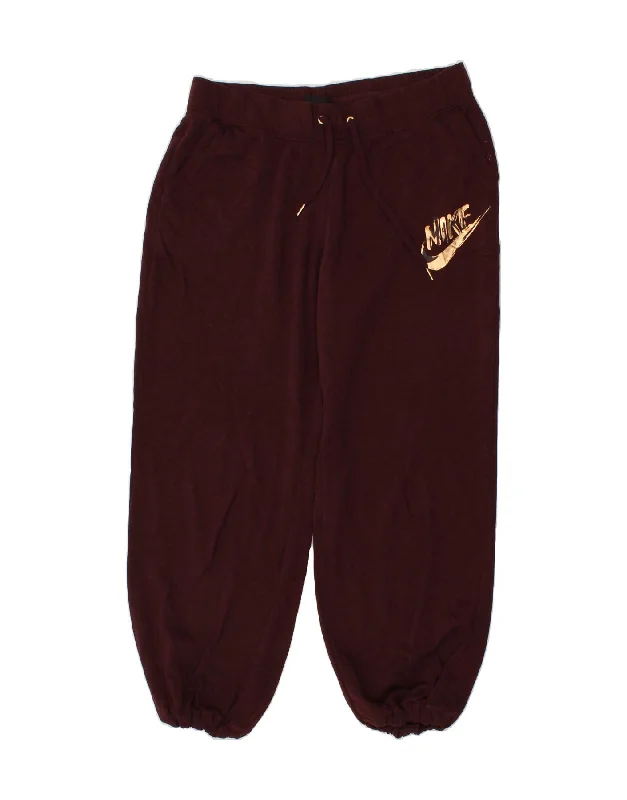 NIKE Womens Graphic Tracksuit Trousers UK 14 Large Burgundy Cotton