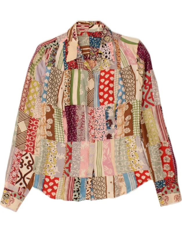 VINTAGE Womens Shirt Blouse UK 12 Medium Multicoloured Patchwork