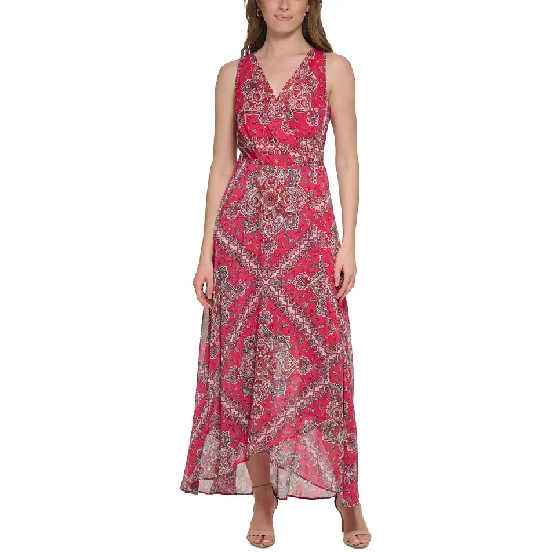 Tommy Hilfiger Womens V Neck Paisley Maxi Dress