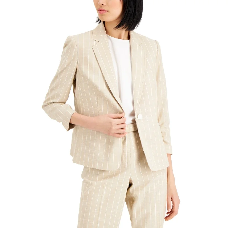 Kasper Women's Textured Stripe One Button Blazer Brown Size 18