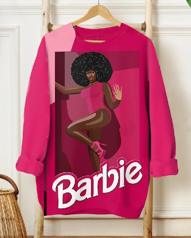 Black Afro Barbie Girl Long Sleeve Sweatshirt