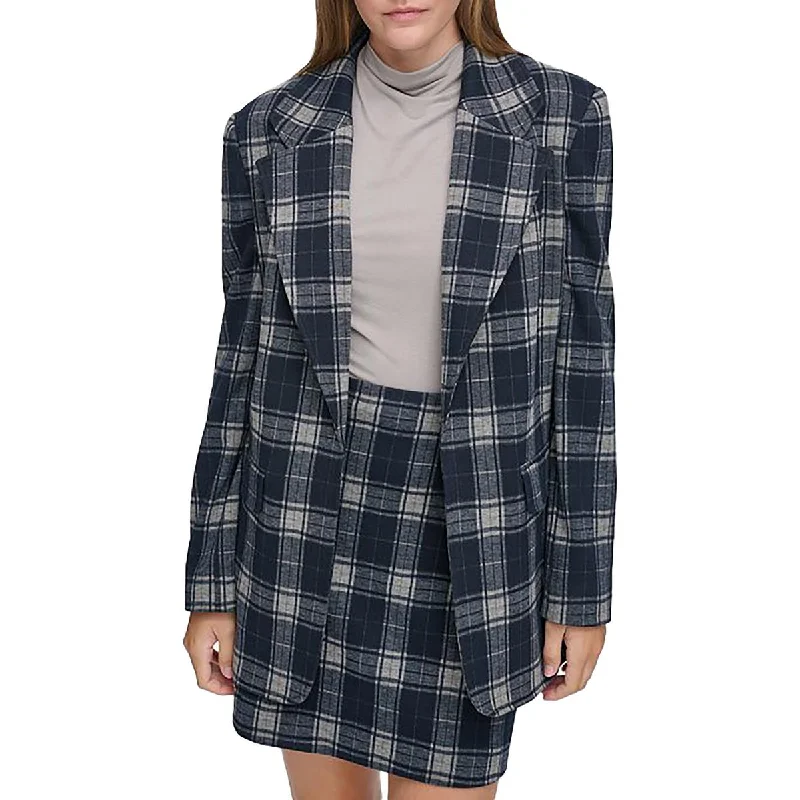 Calvin Klein Womens Plaid Business One-Button Blazer