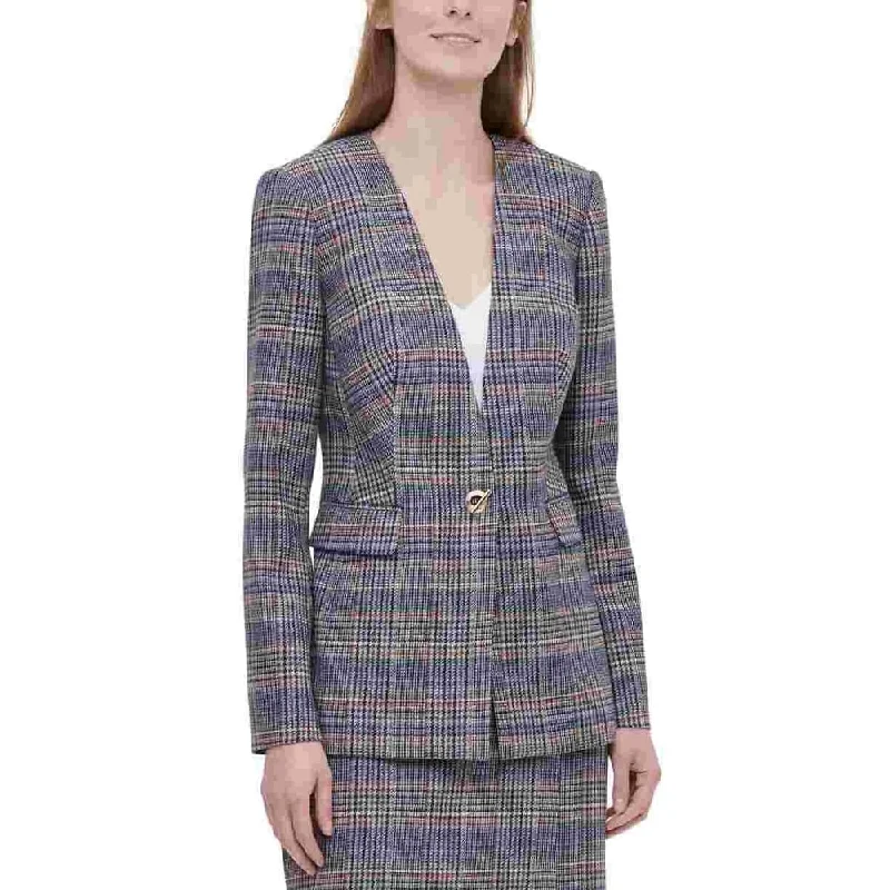 Calvin Klein Women's Plaid Tweed Blazer Brown Size 4