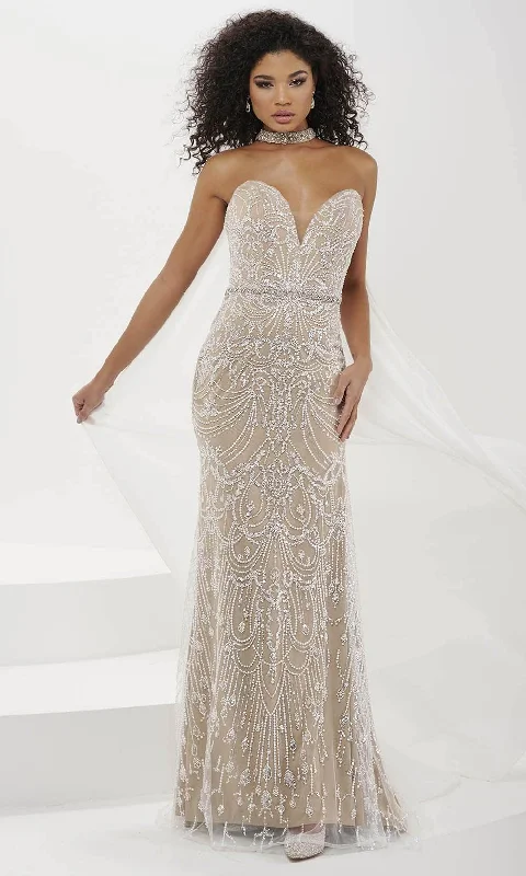 Panoply 14189 - Strapless Bead Pattern Evening Gown