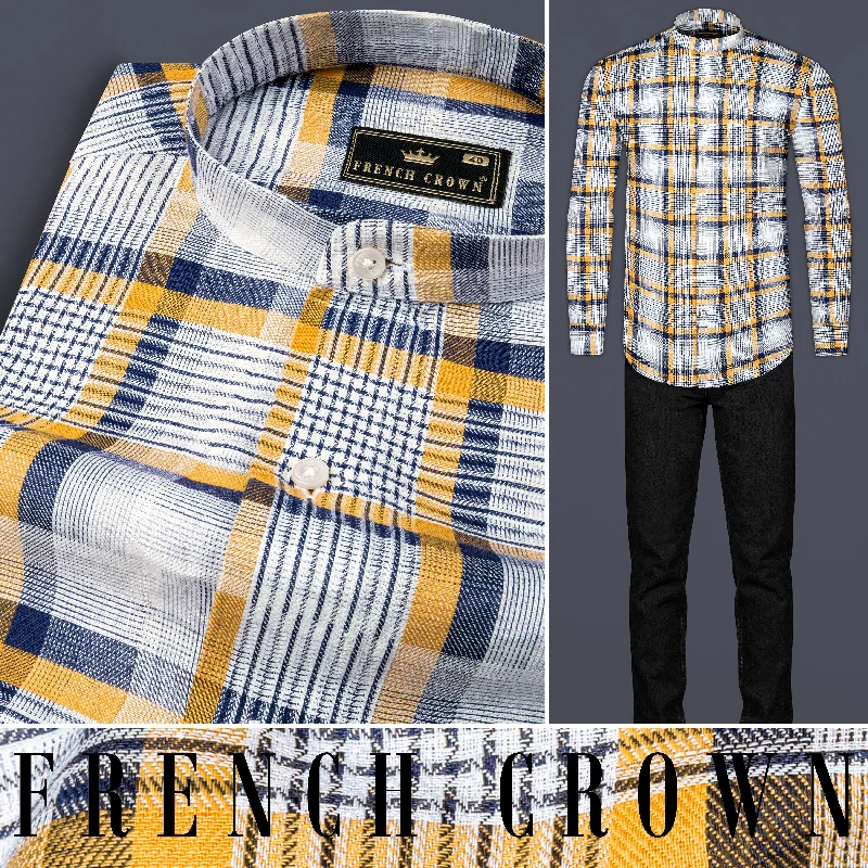 Sunglow with Rhino Blue Twill Plaid Premium Cotton Shirt