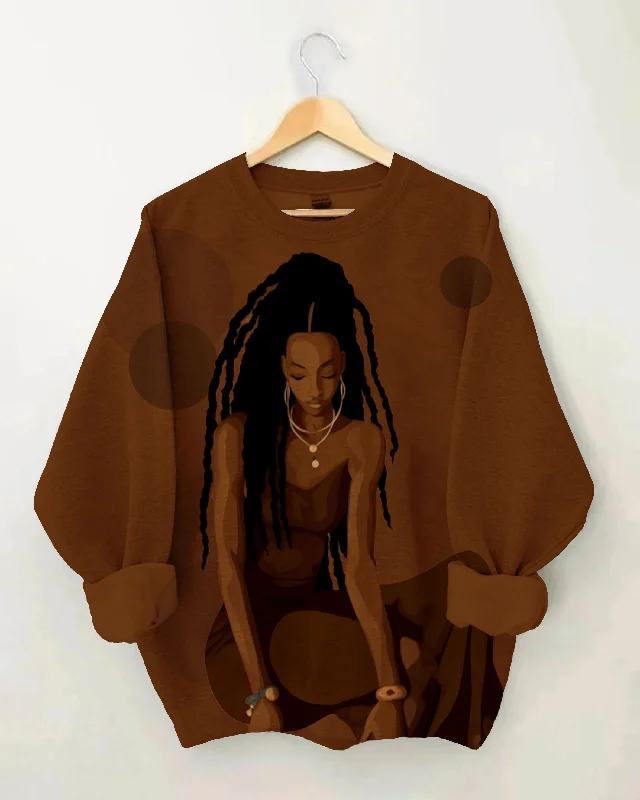 Women's Black Historical Dreadlock Earrings Retro Long Sleeve Sweatshirt