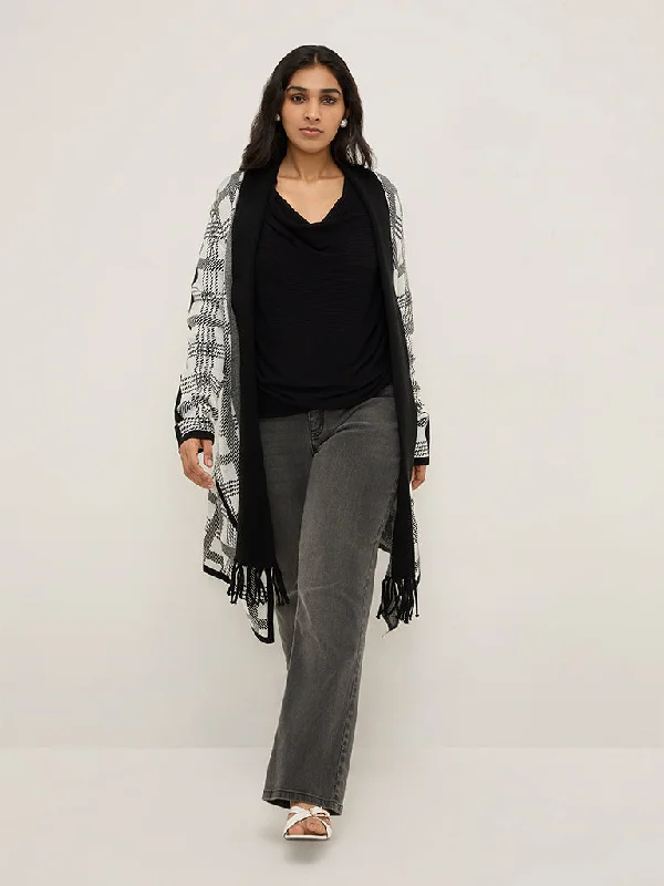 Gia Black & Grey Checkered Long Coat