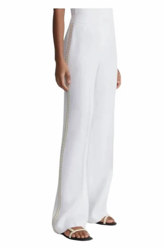 Crochet Outseam Linen Pants In White