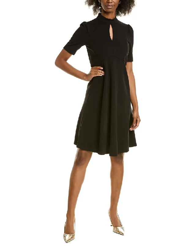 London Times Mock Neck A-Line Dress