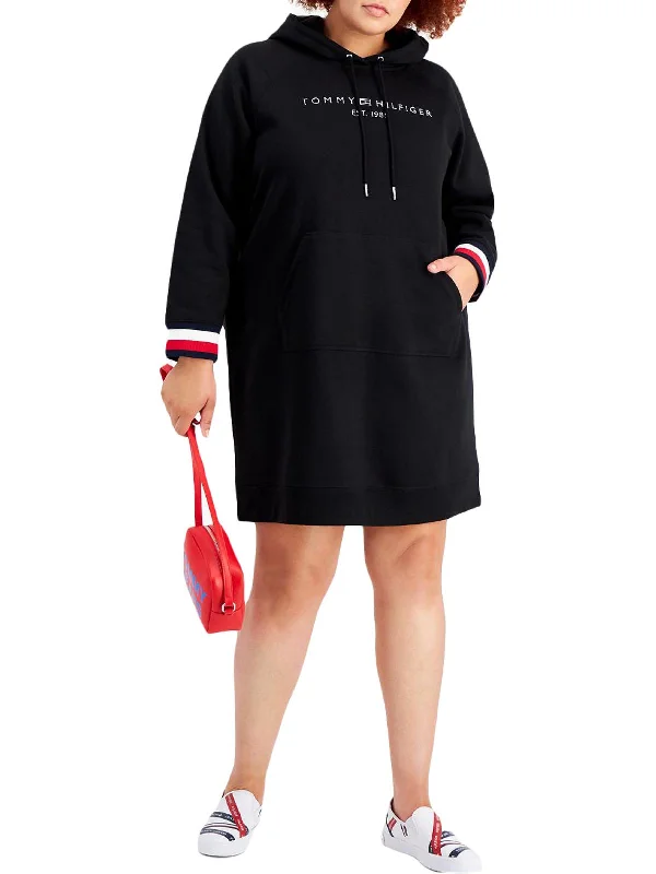 Plus Womens Hoodie Long Sleeves Sweatshirt Dress