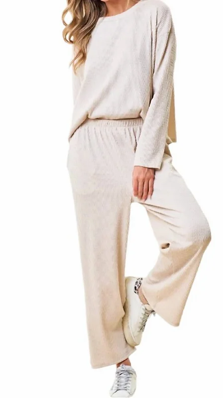 Ribbed Top And Pants Set In Natural