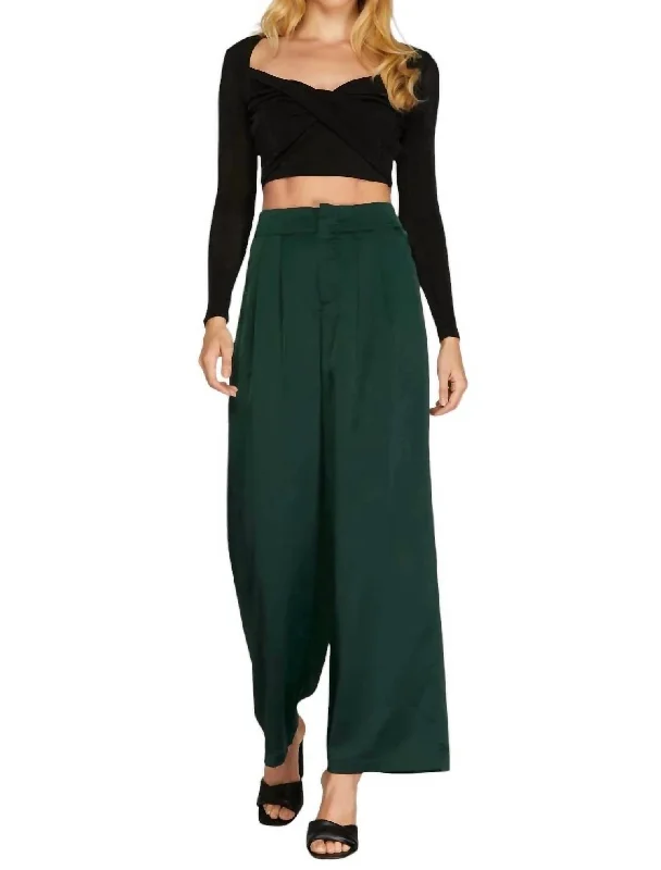 Satin Wide Leg Pants In Emerald