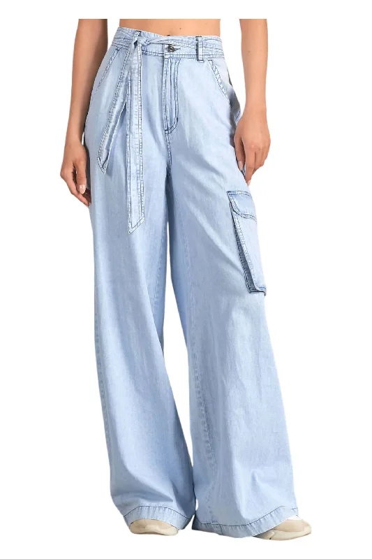 Wide Leg Chambray Pants In Blue Wash