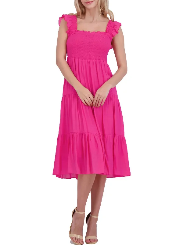 Womens Textured Ruffle Sleeve Maxi Dress