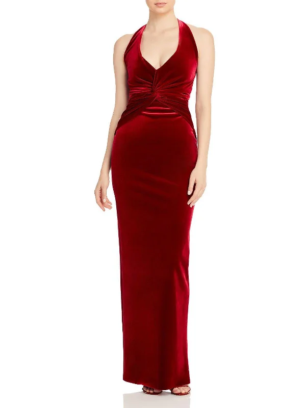 Womens Velvet Halter Evening Dress