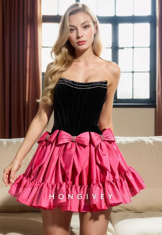 A-Line Bateau Strapless Empire Bowknot Ball Gown Party Evening Homecoming Dress