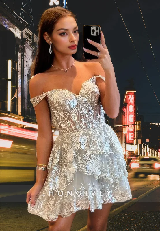 Sexy Lace A-Line Sweetheart Off-Shoulder Short Homecoming Dress