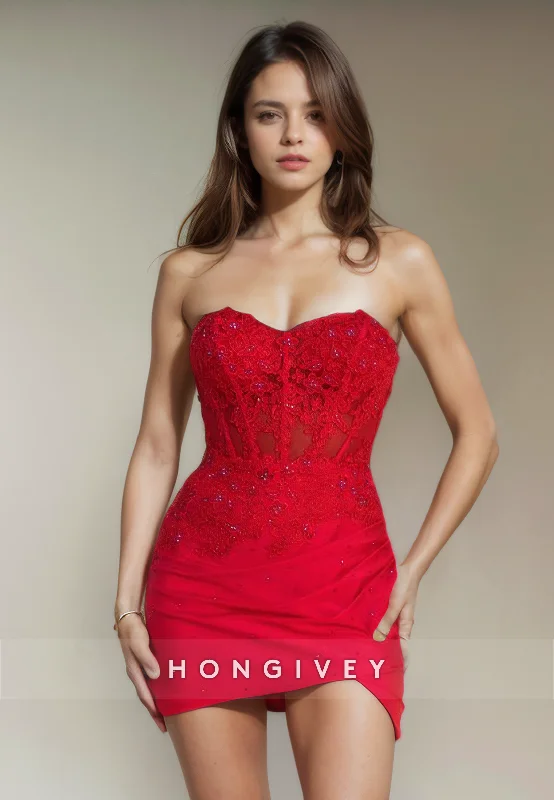 Sexy Fitted Sweetheart Sleeveless Lace Applique Short Party Homecoming Dress